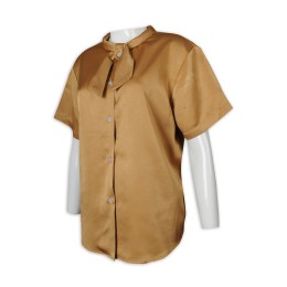 R309 來樣訂做恤衫 女裝 短袖 淨色 綁帶領 金色 頸巾 設計款 恤衫專門店 R309 來樣訂做恤衫 女裝 短袖 淨色 綁帶領 金色 頸巾 設計款 恤衫專門店